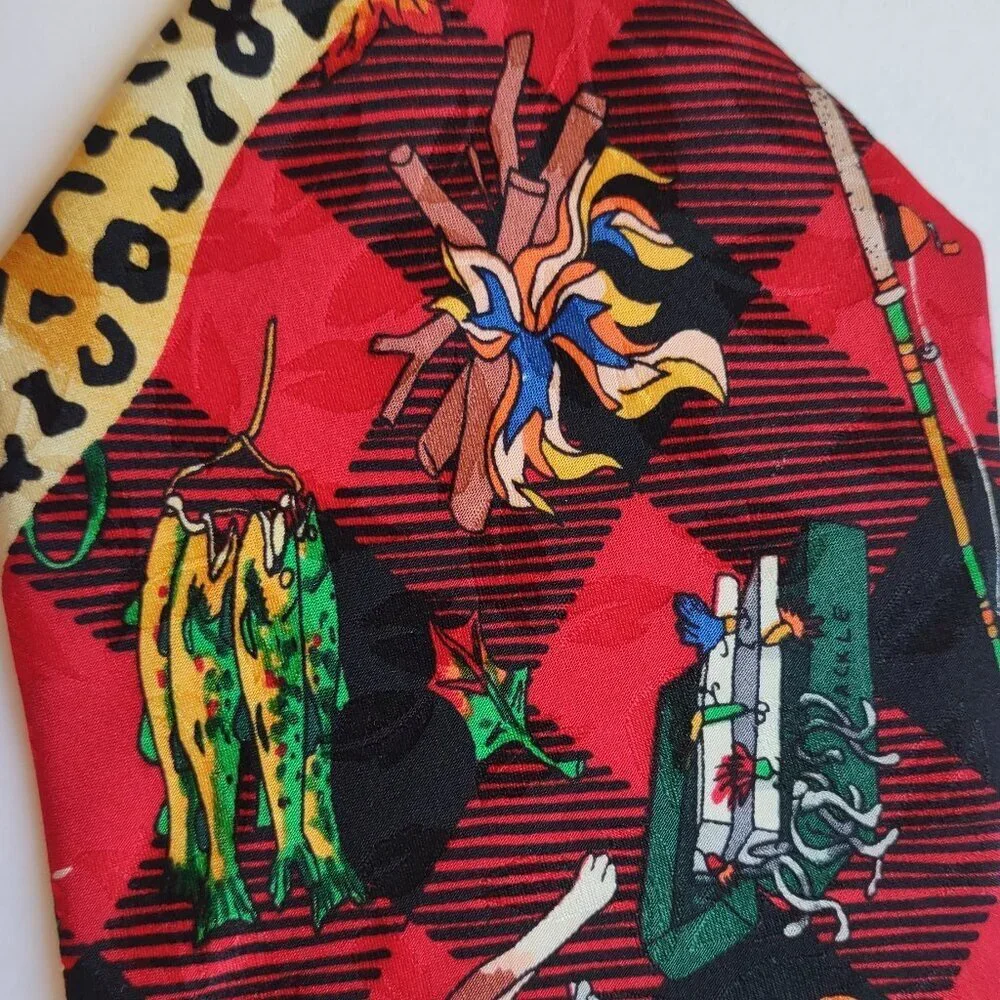 Vintage Nicole Miller Silk Neck Tie Hunting Camping Fishing Beagle Dog